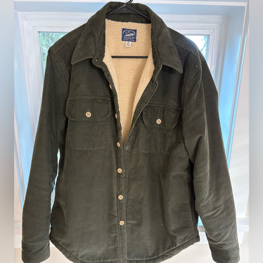 J. Crew Corduroy Sherpa Shirt Jacket - Olive Green - Medium